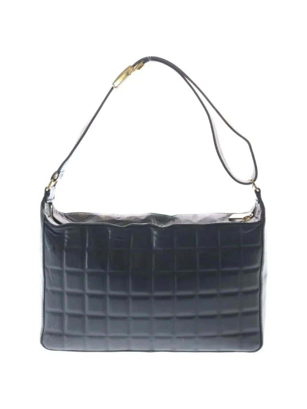 Chanel CC Logo Choco Bar Shoulder Bag Lambskin Gold Black